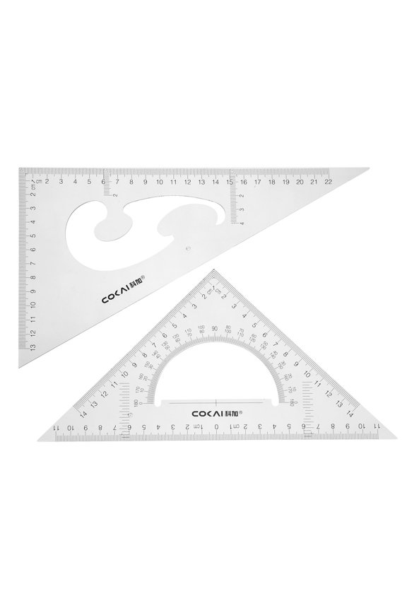 8.66'' 30/60 45/90 Degrees Triangle Ruler Square Set with Built-in Protractor Transparent Set of 2