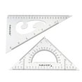thumbnail image 1 of Uxcell 8.66'' 30/60 45/90 Degrees Triangle Ruler Square Set with Built-in Protractor Transparent Set of 2, 1 of 5