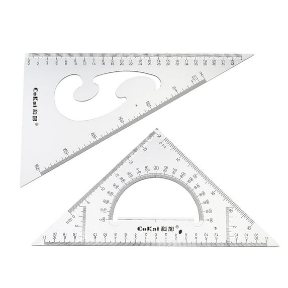 Uxcell 8.66'' 30/60 45/90 Degrees Triangle Ruler Square Set with Built-in Protractor Transparent Set of 2