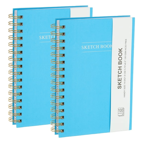 Uxcell 8.6x5.6" Hardcover Spiral Sketchbook, 2 Pcs 100 Sheets 100GSM/68lb, Blue