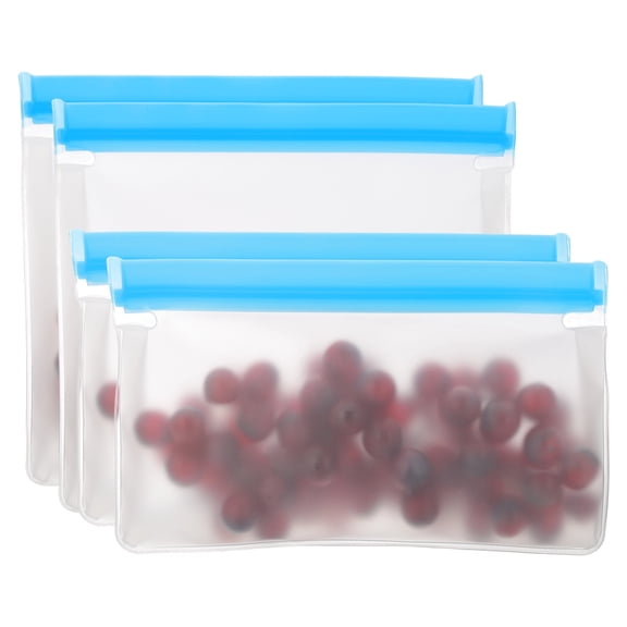 Uxcell 8.7"x2"x5.3"/ 10"x2"x7.3" Reusable Freezer Bag, 4 Pcs Leakproof Zip Food Storage Stand Up Bags Fridge Snack Vegetable Fruit Ice Container for Long-Lasting Freshness, Blue