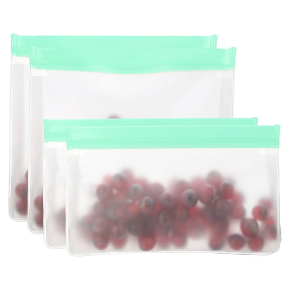 Uxcell 8.7"x2"x5.3"/ 10"x2"x7.3" Reusable Freezer Bag, 4 Pcs Leakproof Zip Food Storage Stand Up Bags Fridge Snack Vegetable Fruit Ice Container for Long-Lasting Freshness, Green