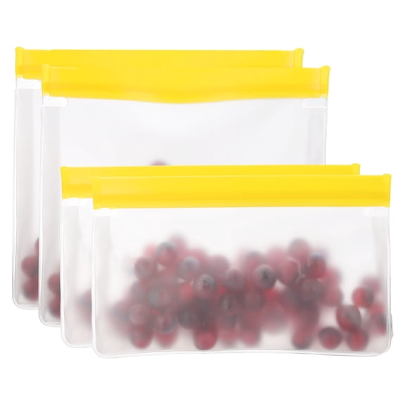 Uxcell 8.7"x2"x5.3"/ 10"x2"x7.3" Reusable Freezer Bag, 4 Pcs Leakproof Zip Food Storage Stand Up Bags Fridge Snack Vegetable Fruit Ice Container for Long-Lasting Freshness, Yellow