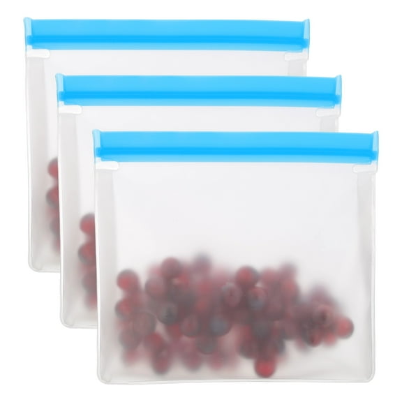 Uxcell 8.7"x2"x7.9" Reusable Freezer Bag, 3 Pcs Leakproof Zip Food Storage Stand Up Bags Fridge Snack Vegetable Fruit Ice Container for Long-Lasting Freshness, Blue
