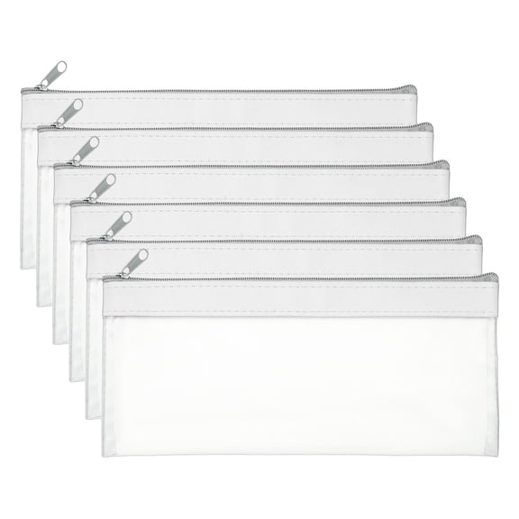 Uxcell 8.7 x 3.9 inch Money Bags with Zipper 6 Pcs Clear Polyvinyl Chloride Cash Deposit Bank Pouch Wallet White