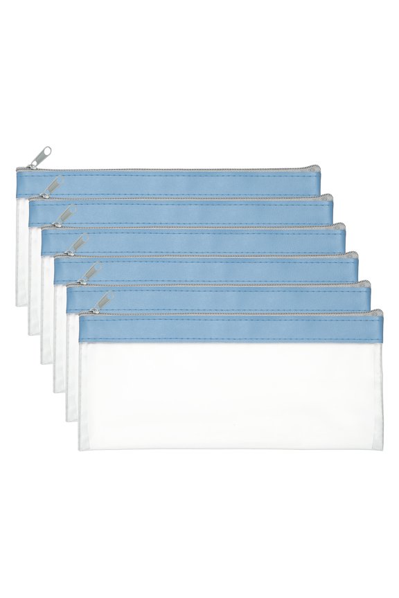 8.7 x 3.9 inch Money Bags with Zipper 6 Pcs Clear Polyvinyl Chloride Cash Deposit Bank Pouch Wallet Haze Blue
