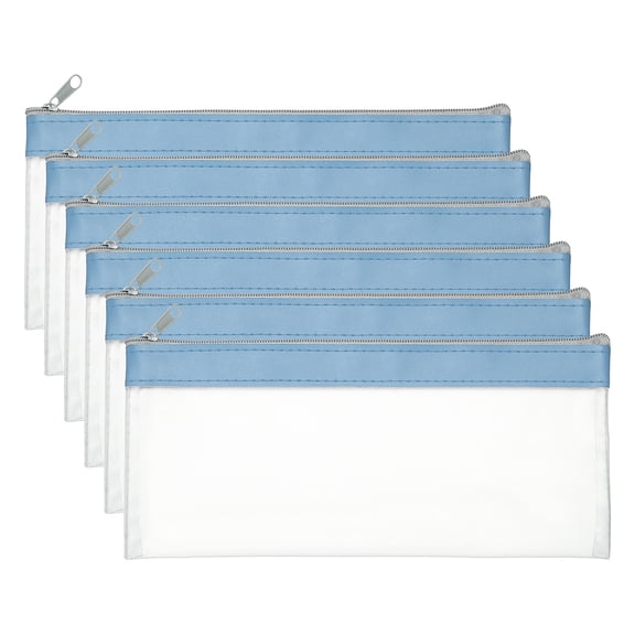 Uxcell 8.7 x 3.9 inch Money Bags with Zipper 6 Pcs Clear Polyvinyl Chloride Cash Deposit Bank Pouch Wallet Haze Blue