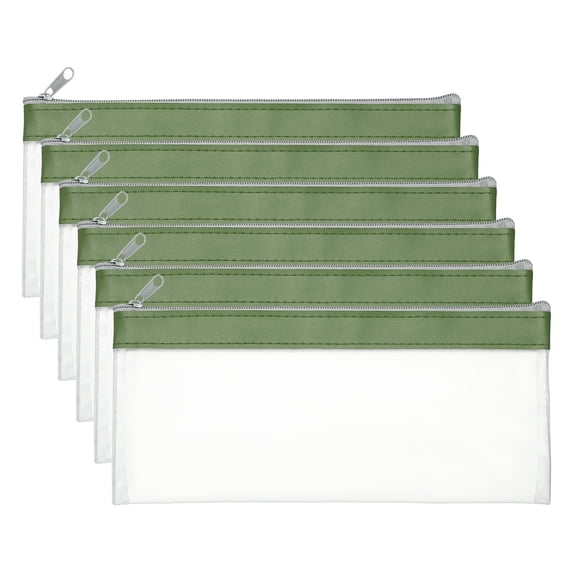 Uxcell 8.7 x 3.9 inch Money Bags with Zipper 6 Pcs Clear Polyvinyl Chloride Cash Deposit Bank Pouch Wallet Green