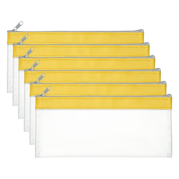 Uxcell 8.7 x 3.9 inch Money Bags with Zipper 6 Pcs Clear Polyvinyl Chloride Cash Deposit Bank Pouch Wallet Yellow