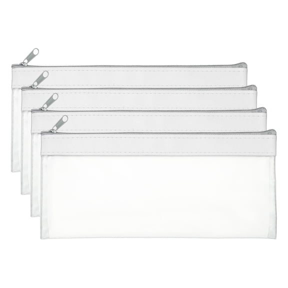 Uxcell 8.66 x 3.9 inch Money Bags with Zipper 4 Pcs Clear Polyvinyl Chloride Cash Deposit Bank Pouch Check Wallet White