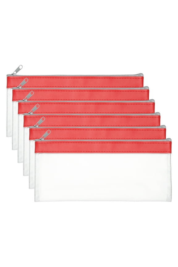 8.7 x 3.9 inch Money Bags with Zipper 6 Pcs Clear Polyvinyl Chloride Cash Deposit Bank Pouch Wallet Red