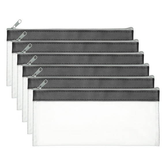 Uxcell 8.7 x 3.9 inch Money Bags with Zipper 6 Pcs Clear Polyvinyl Chloride Cash Deposit Bank Pouch Wallet Black