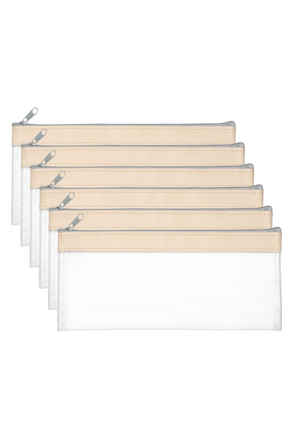 8.7 x 3.9 inch Money Bags with Zipper 6 Pcs Clear Polyvinyl Chloride Cash Deposit Bank Pouch Wallet Beige