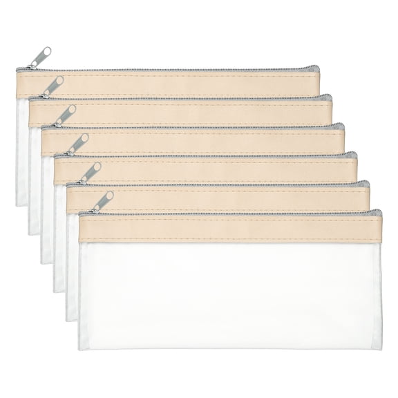 Uxcell 8.7 x 3.9 inch Money Bags with Zipper 6 Pcs Clear Polyvinyl Chloride Cash Deposit Bank Pouch Wallet Beige