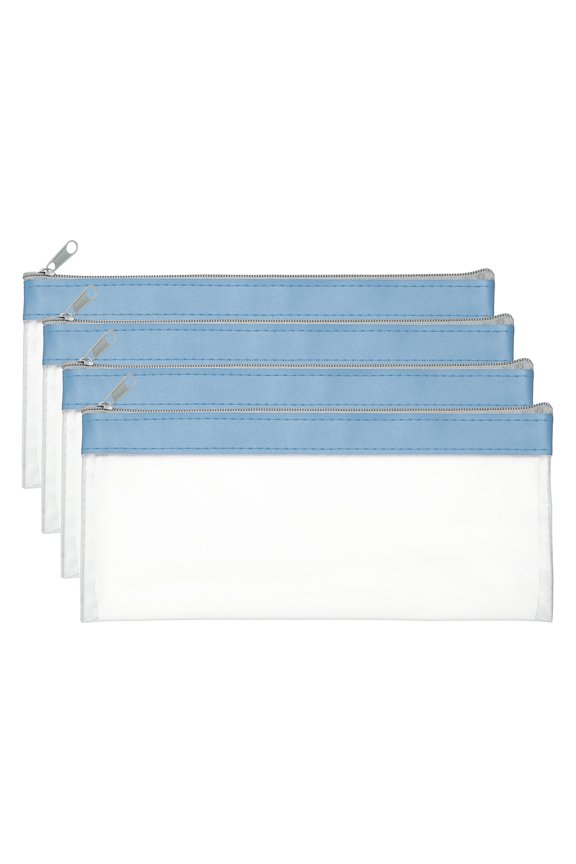 8.66 x 3.9 inch Money Bags with Zipper 4 Pcs Clear Polyvinyl Chloride Cash Deposit Bank Pouch Check Wallet Haze Blue
