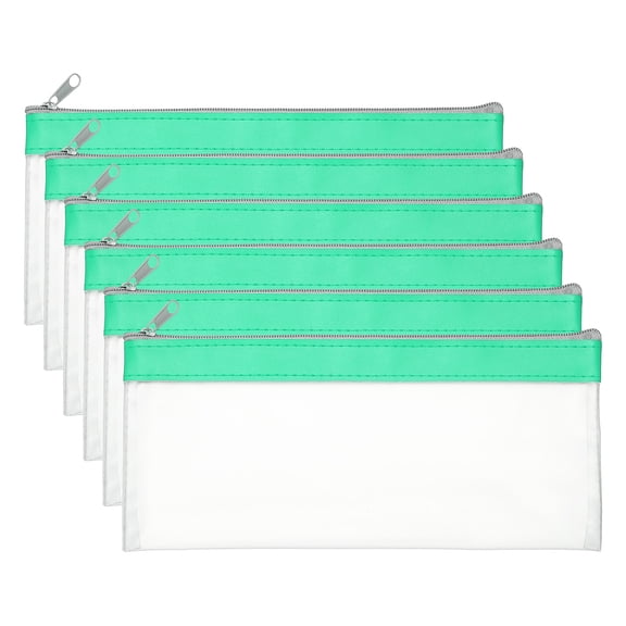 Uxcell 8.7 x 3.9 inch Money Bags with Zipper 6 Pcs Clear Polyvinyl Chloride Cash Deposit Bank Pouch Wallet Cyan Blue