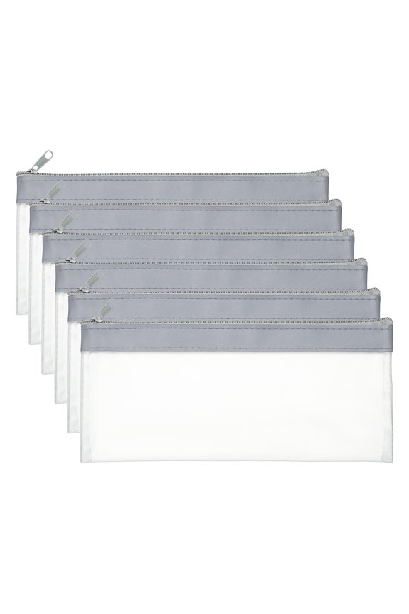 8.7 x 3.9 inch Money Bags with Zipper 6 Pcs Clear Polyvinyl Chloride Cash Deposit Bank Pouch Wallet Gray