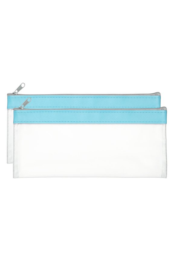8.66 x 3.9 inch Money Bags with Zipper 2 Pcs Clear Polyvinyl Chloride Cash Deposit Bank Pouch Wallet Sky Blue