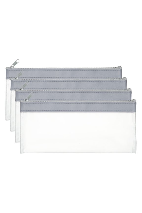 8.66 x 3.9 inch Money Bags with Zipper 4 Pcs Clear Polyvinyl Chloride Cash Deposit Bank Pouch Check Wallet Gray