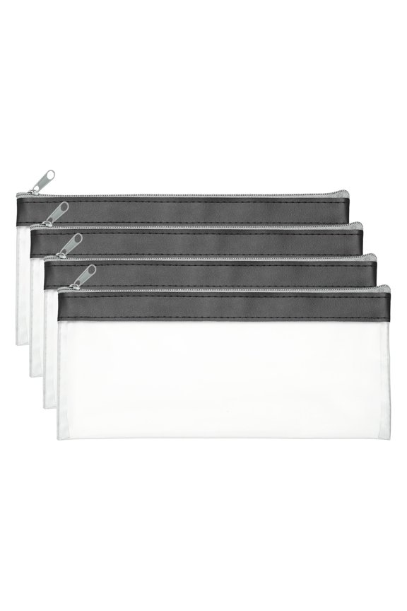 8.66 x 3.9 inch Money Bags with Zipper 4 Pcs Clear Polyvinyl Chloride Cash Deposit Bank Pouch Check Wallet Black