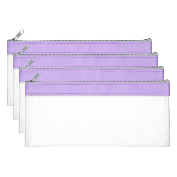 Uxcell 8.66 x 3.9 inch Money Bags with Zipper 4 Pcs Clear Polyvinyl Chloride Cash Deposit Bank Pouch Check Wallet Purple