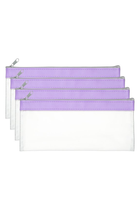 8.66 x 3.9 inch Money Bags with Zipper 4 Pcs Clear Polyvinyl Chloride Cash Deposit Bank Pouch Check Wallet Purple