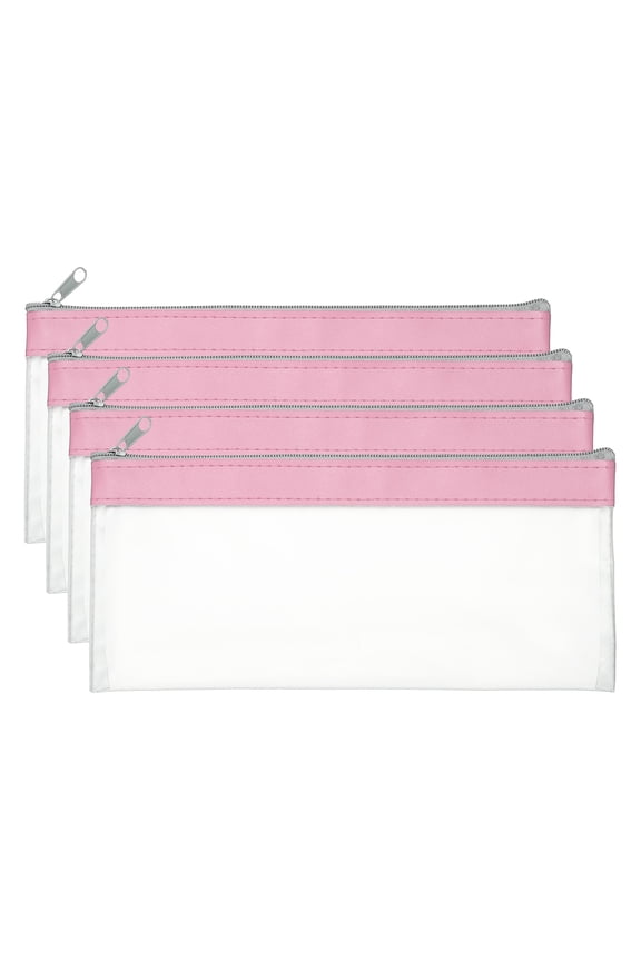 8.66 x 3.9 inch Money Bags with Zipper 4 Pcs Clear Polyvinyl Chloride Cash Deposit Bank Pouch Check Wallet Pink