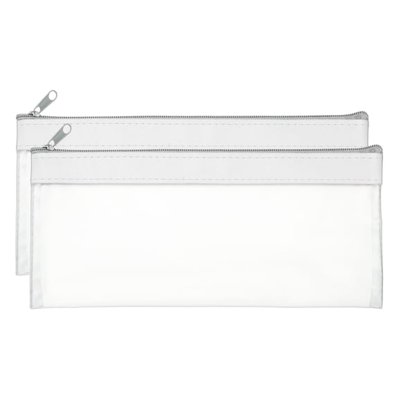 Uxcell 8.66 x 3.9 inch Money Bags with Zipper 2 Pcs Clear Polyvinyl Chloride Cash Deposit Bank Pouch Wallet White