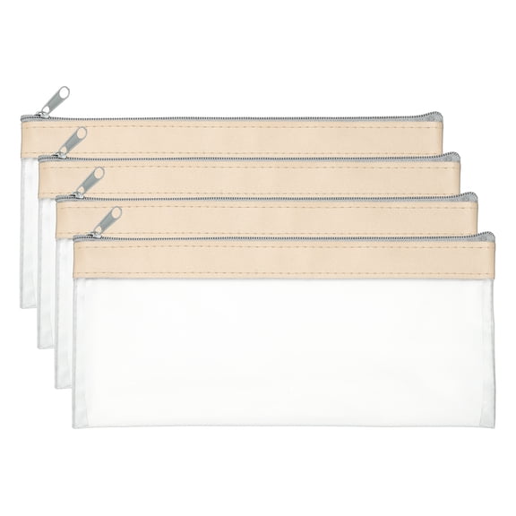Uxcell 8.66 x 3.9 inch Money Bags with Zipper 4 Pcs Clear Polyvinyl Chloride Cash Deposit Bank Pouch Check Wallet Beige