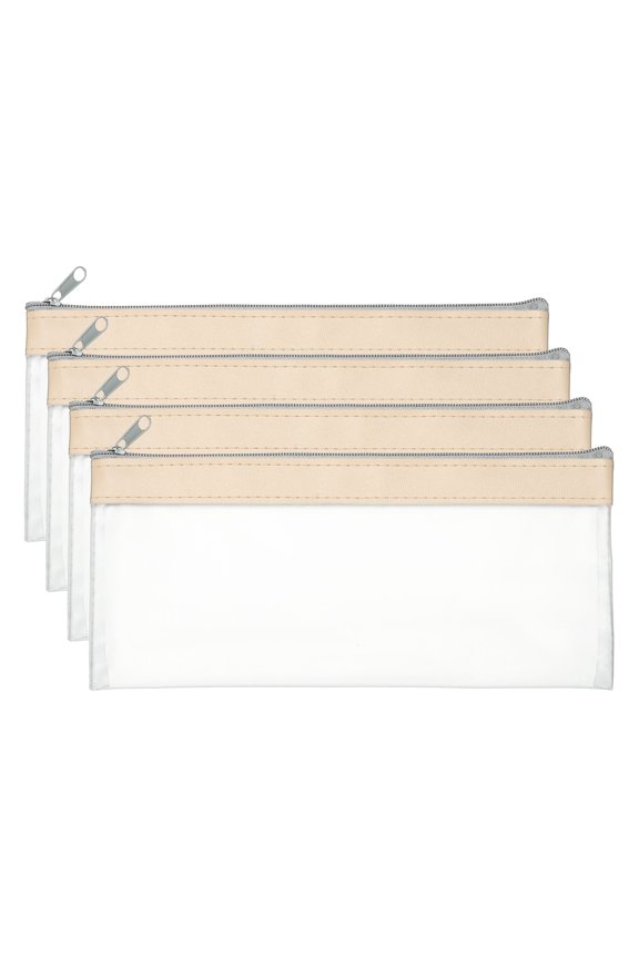 8.66 x 3.9 inch Money Bags with Zipper 4 Pcs Clear Polyvinyl Chloride Cash Deposit Bank Pouch Check Wallet Beige