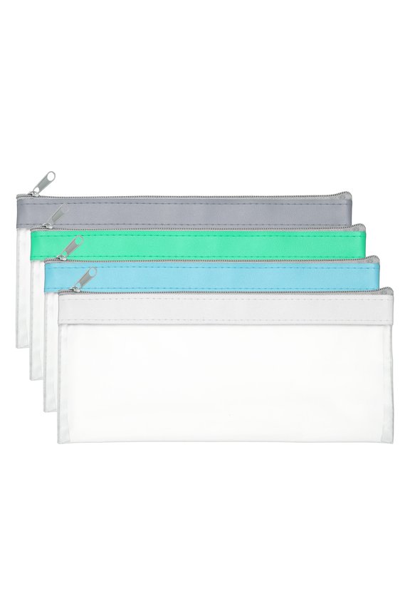 8.7x3.9 Inch Money Bags with Zipper 4 Pcs Clear Polyvinyl Chloride Cash Deposit Bank Pouch Envelopes Makeup Bag Check Wallet for Coin Cosmetics Bill Color