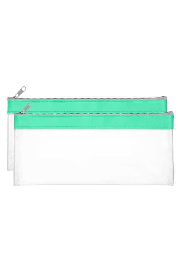 8.66 x 3.9 inch Money Bags with Zipper 2 Pcs Clear Polyvinyl Chloride Cash Deposit Bank Pouch Wallet Cyan Blue