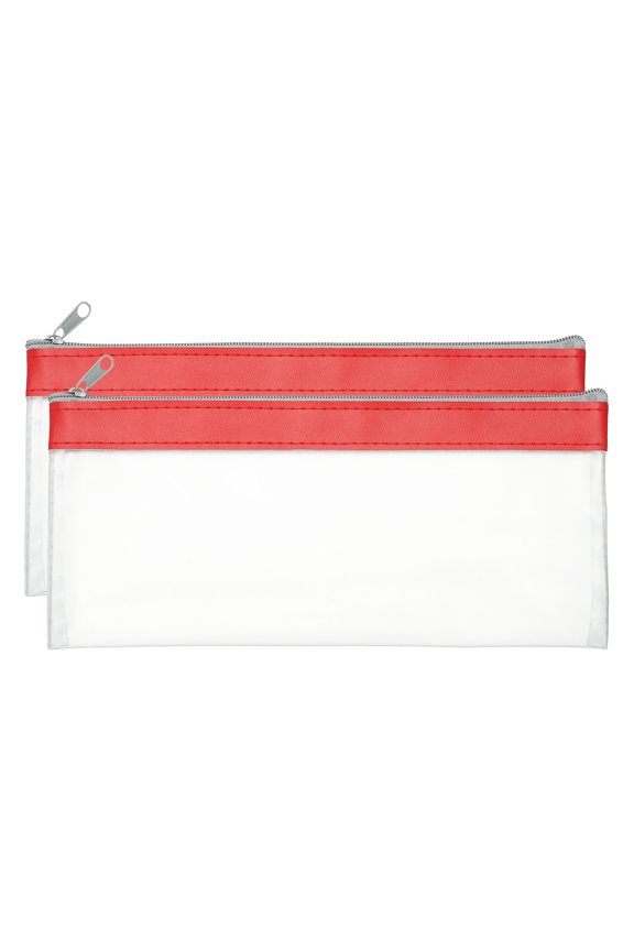 8.66 x 3.9 inch Money Bags with Zipper 2 Pcs Clear Polyvinyl Chloride Cash Deposit Bank Pouch Wallet Red