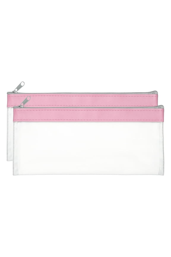 8.66 x 3.9 inch Money Bags with Zipper 2 Pcs Clear Polyvinyl Chloride Cash Deposit Bank Pouch Wallet Pink