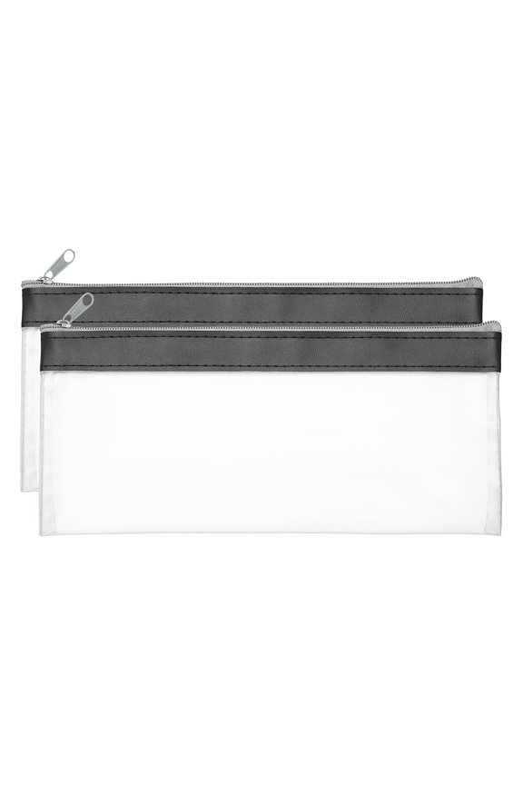8.66 x 3.9 inch Money Bags with Zipper 2 Pcs Clear Polyvinyl Chloride Cash Deposit Bank Pouch Wallet Black