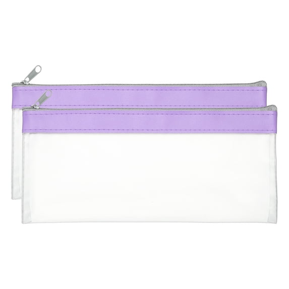 Uxcell 8.66 x 3.9 inch Money Bags with Zipper 2 Pcs Clear Polyvinyl Chloride Cash Deposit Bank Pouch Wallet Purple