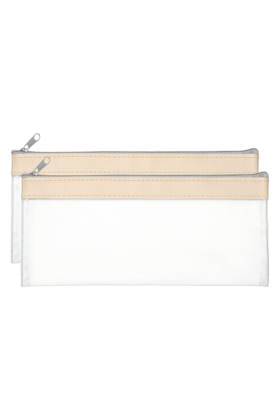 8.66 x 3.9 inch Money Bags with Zipper 2 Pcs Clear Polyvinyl Chloride Cash Deposit Bank Pouch Wallet Beige