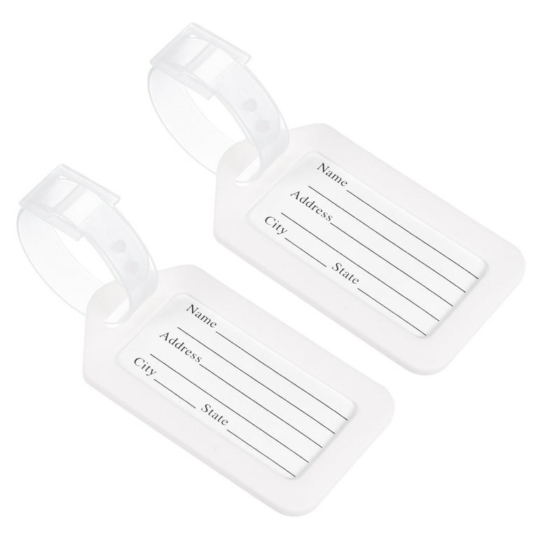 White luggage labels online