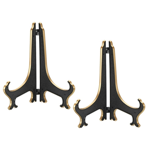 Uxcell 8" Acrylic Decorative Plate Stand Holder, 2 Pack Picture Easel Frame Holder for Displaying Photos Black Gold