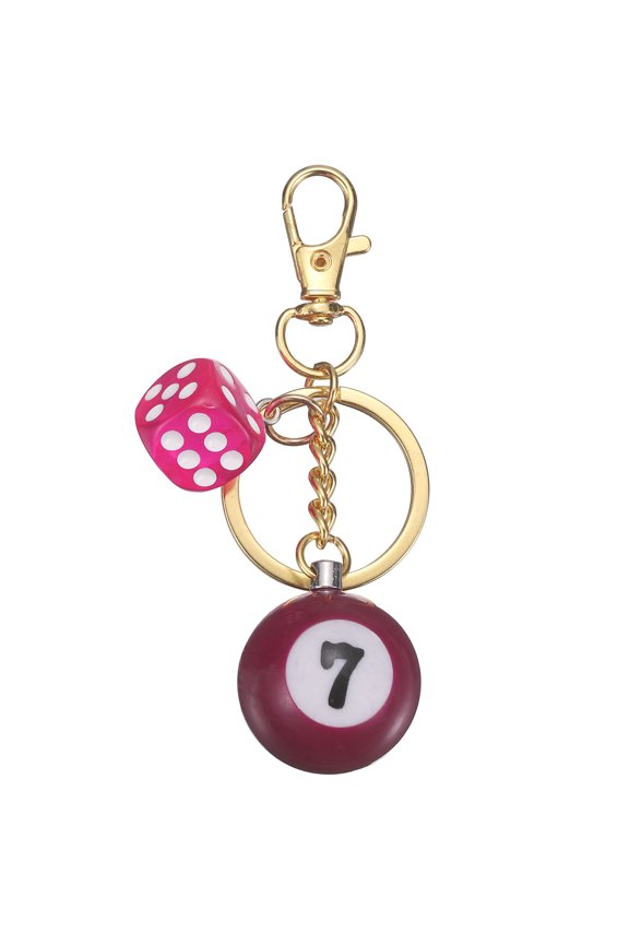 8 Ball Keychain, Dice Bag Charm Pool Ball Keychain Accessory with Metal Key Ring for Bag Wallet Purse Cellphone Car Key Charm Decoration Accessory, Deep Red