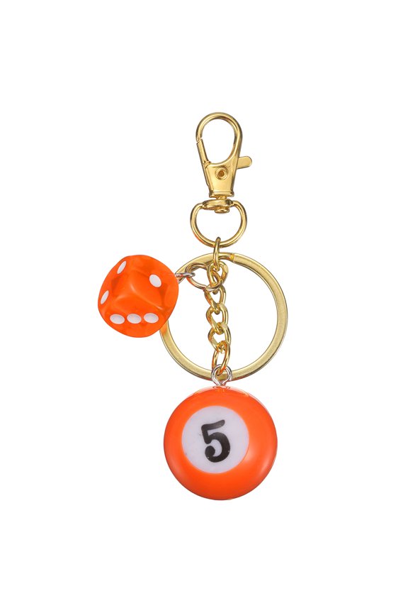 8 Ball Keychain, Dice Bag Charm Pool Ball Keychain Accessory with Metal Key Ring for Bag Wallet Purse Cellphone Car Key Charm Decoration Accessory, Orange