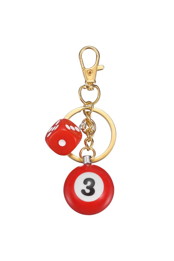 8 Ball Keychain, Dice Bag Charm Pool Ball Keychain Accessory with Metal Key Ring for Bag Wallet Purse Cellphone Car Key Charm Decoration Accessory, Red