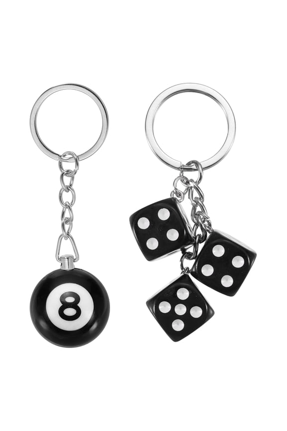8 Ball Keychain, Lucky 8 Pool Balls with Dice Keychain Creative Keyring Charm Pendant for Bag Wallet Purse Car Cellphone Accessories, Black