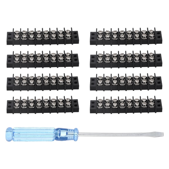 Uxcell 8 Circuits Screw Terminal Blocks, 300V 20A 9.5mm Pitch 8 Positions Dual Rows Terminal Strip with Flat Head Screwdriver for Electrical Wire Connecting, Pack of 8