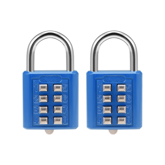 Uxcell 8-Digit Combination Padlock Push Button Locks for Locker Zinc Alloy Blue 2Pcs