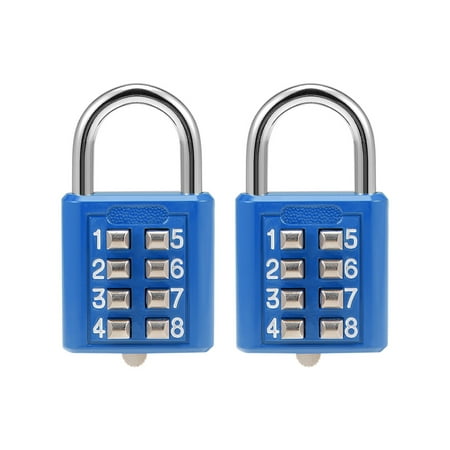 Uxcell 8-Digit Combination Padlock Push Button Locks for Locker Zinc Alloy Blue 2Pcs