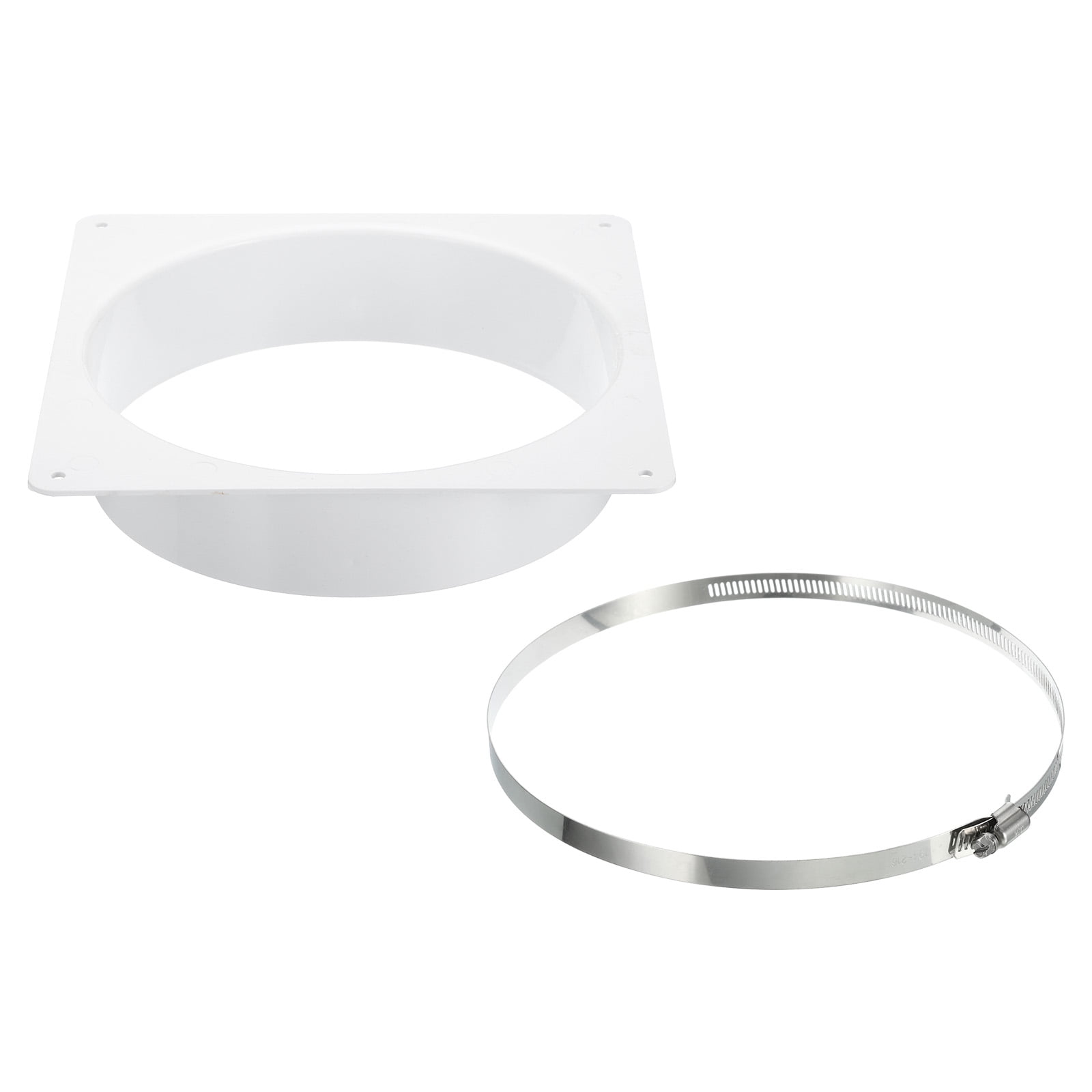 Uxcell 8" Duct Connector Flange Dryer Vent Wall Plate Square to Round with Clamp for Air Cooling Ventilation White