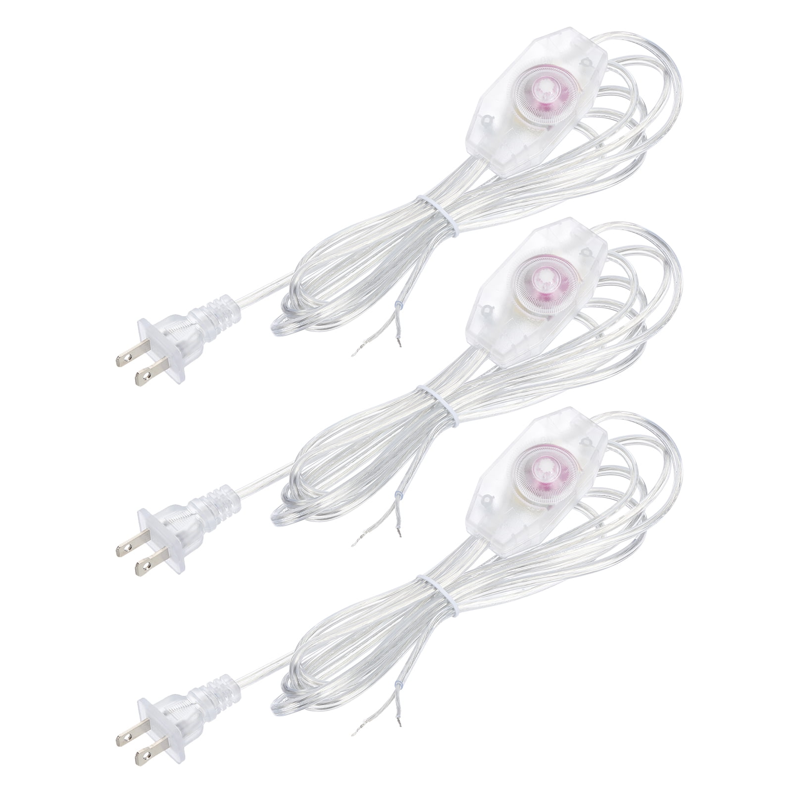 Uxcell 8 Feet 3 Set UL List Lamp Power Cord with Full Range Rotary Lamp, Clear