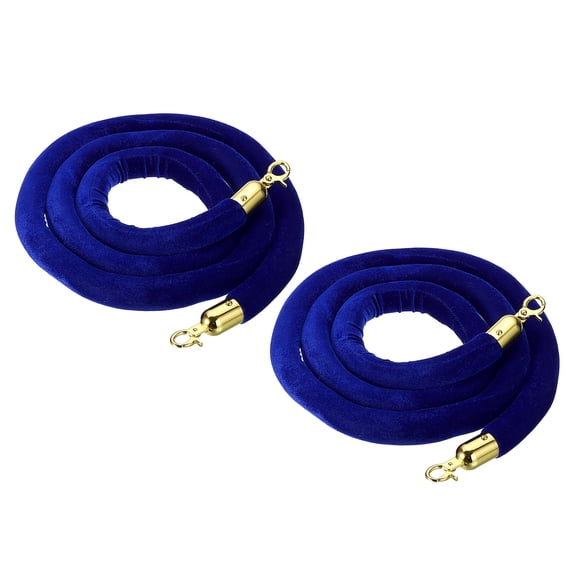 Uxcell 8 Feet Blue Velvet Stanchion Rope Crowd Control Barrier Rope with Snap Hooks, Golden 2 Pack