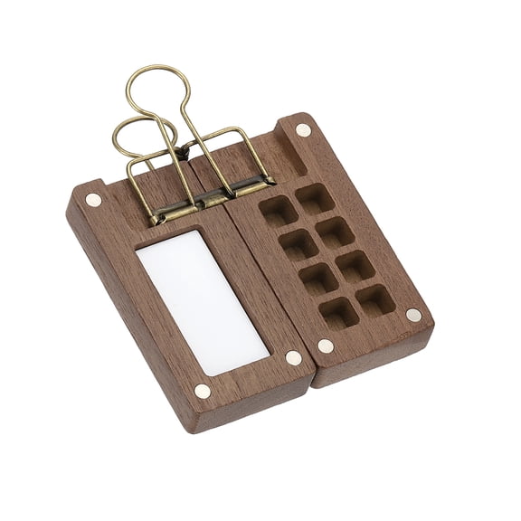 Uxcell 8 Grids Mini Portable Travel Paint Palette Magnetic, Walnut Dark Brown